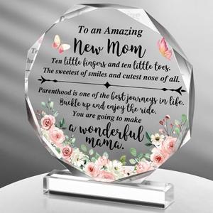 CroBlissful Christmas New Mom Gifts Novelty Acrylic Desk Decor Stocking Stuffers for Mom to Be for Women Friends Inspirational Appreciation Thank You Plaque Gifts for Friends Home Office Decoration Pack of 2 (New Mom Novelty)