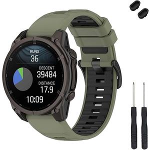 TopPerfekt Band Compatible with Garmin Fenix, Soft Silicone Replacement Watch Strap Wristband, Size: 22mm- Fenix 8 47mm (Green - Black)