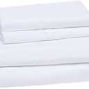 Amazon Basics Lightweight Super Soft Breathable Wrinkle-Resistant Microfiber 4-Piece Bed Sheet Set with 14-Inch Deep Pockets, Queen, Bright White, Solid