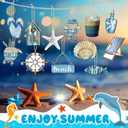 24 Pcs Summer Wooden Ornaments Ocean Beach Tree Decorations Coastal Nautical Navigation Wooden Cutouts Summer Hanging Ornaments for Home Small Tree Party Office(Seashell)