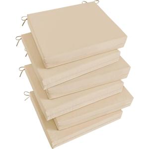 Basic Beyond Outdoor Chair Cushions Set of 6, Square Corner Outdoor Cushions for Patio Furniture, Water Resistant Patio Chair Cushions with 2 Ties, 18.5x16x3, Beige