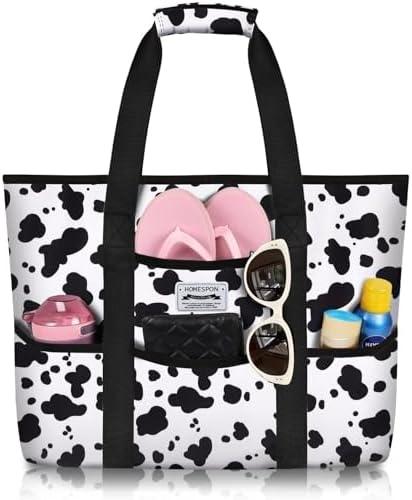 HOMESPON Large Waterproof Beach Bag for Women Sandproof Tote Bag Pool Bag with Zipper and Pockets for Travel Vacation Gym