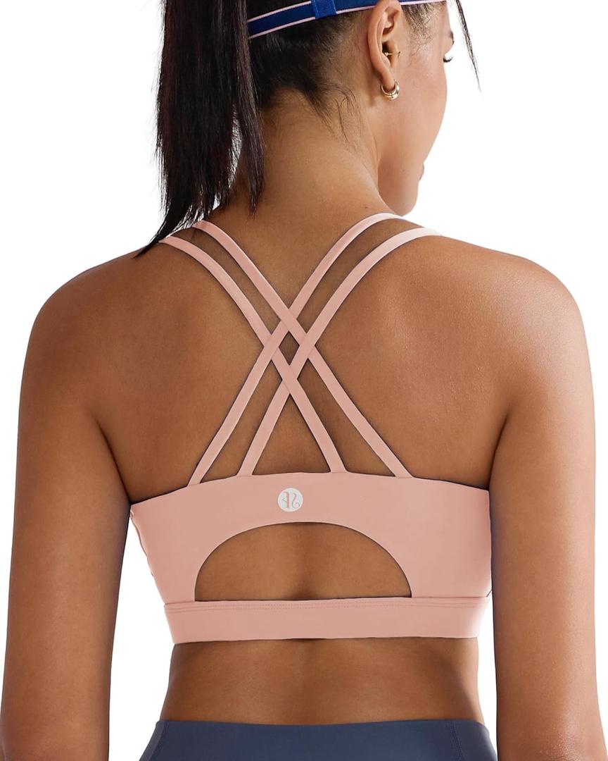3 x RUNNING GIRL Sports Bras for Women,Padded Sports Bra Tank Top Sexy Crisscross Back High Impact Longline Workout Yoga Bra (Pink, L)