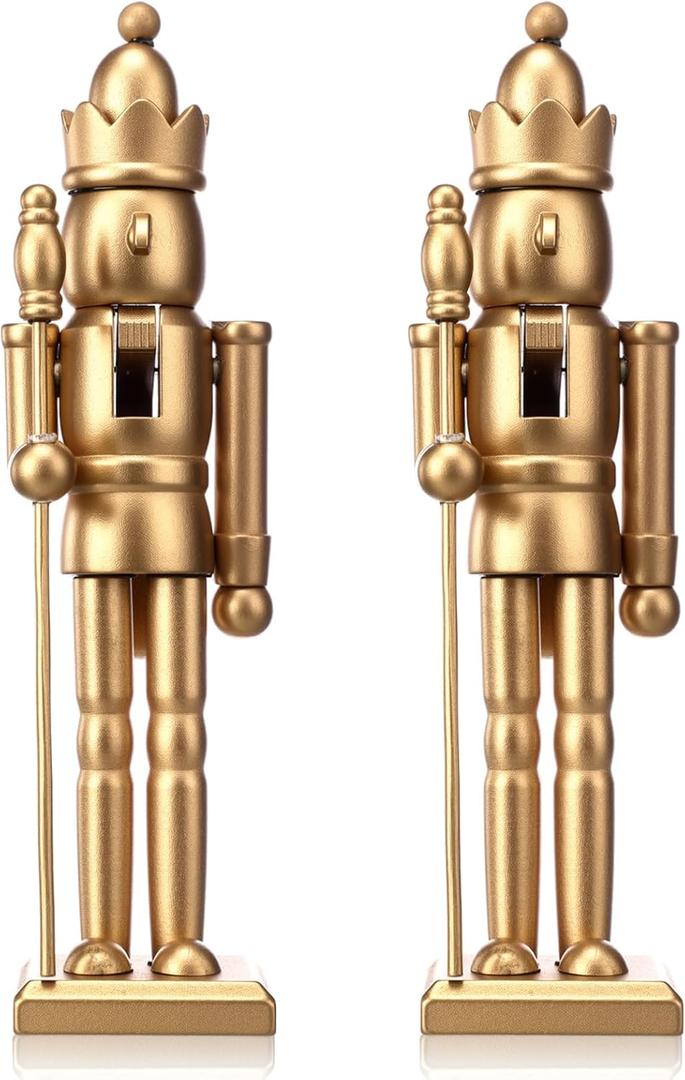 Roowest 2 Pcs Christmas Nutcracker Figure 7 Inch Gold Wooden Doll Decoration Set Including Nutcracker Blank Toys with King Shape and White Beard for DIY Crafts Christmas Decorations