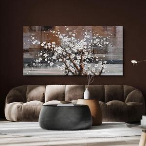 KLAKLA Wall Art for Living Room Large Modern Wall Decor Canvas Paintings for Wall Decorations White Flower on Brown Background Bedroom Office Artwork Plum Blossom Art Prints Framed 20x40 (40L" x 20W")