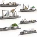Upsimples Floating Shelves for Wall, 23.6 Inch Shelves for Decor Storage Set of 6, Wall Mounted Wood Shelf for Bedroom, Living Room, Bathroom, Kitchen, Long Picture Ledge Shelves, Grey