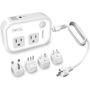 220V to 110V Converter Travel Adapter, FOVAL International Step Down Power Converter for Hair Straightener/Curler with 18W USB-C Port Voltage Converter US to Europe Italy UK AU China Plug (White)