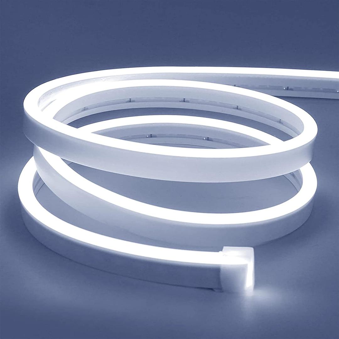 Lamomo White Led Strip Lights, 16.4ft/5m Neon Light Strip, 12V Flex Waterproof Neon LED Strip Silicone LED Neon Rope Light for Kitchen Bedroom Indoor Outdoor DecorationPower Adapter not Included
