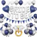 Blue Silver Bachelorette Party Decorations, Silver Bride To Be Bridal Shower Balloons Decoration, Navy Blue White Silver Balloon and Diamond Ring Blue Heart Balloon for Bachelorette Engagement Wedding