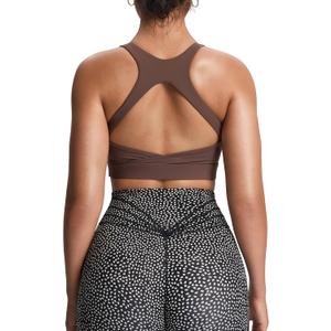 Aoxjox Women's Workout Sports Bras High Impact Fitness Training Gym Khloe Bra Yoga Crop Tank (Brown, M)