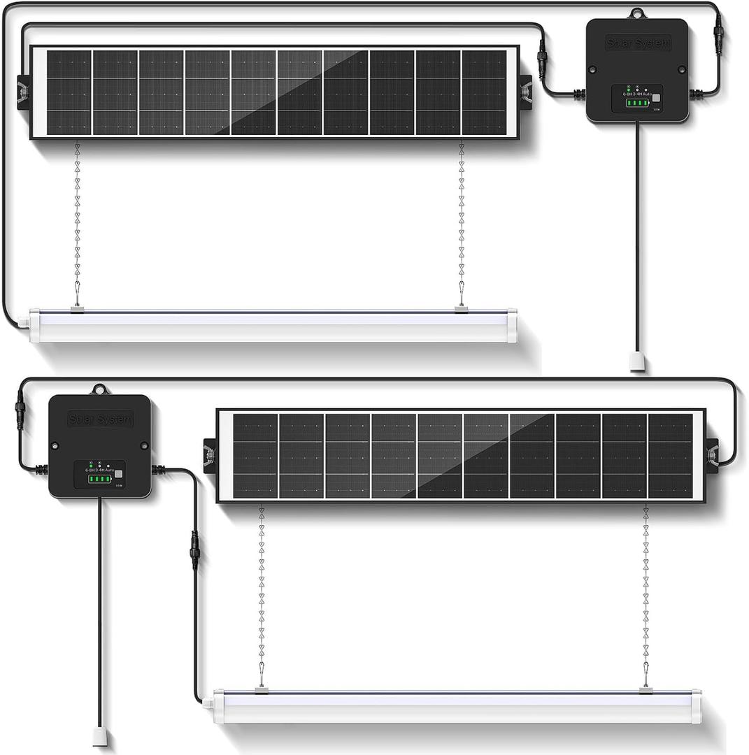 Solar Shed Light with Pull Cord, 1500LM LED Bars,6500K 2-Pack