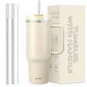 40 oz Tumbler with Handle and Straw, 2 Lids (2 in 1 & LeakProof Lid) - Vacuum Insulated Stainless Steel Double Wall Water Bottle Travel Coffee Mug - Holiday Gifts for Women Men 