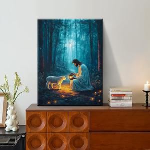 OTOSTAR Jesus and Lamb Canvas Wall Art Jesus Running After Lost Lamb Wall Art Canvas Prints for Prayer Room Baptism Serenity Prayer Church Decor - 12 x 16 Inch