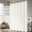 ANRODUO White Long Linen Shower Curtain, 96 Inch Fabric Shower Curtain with 12 Metal Hooks, Waterproof Heavy Duty Polyester, Button Hole Design, Machine Washable for Bathroom Hotel, W72xL96