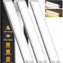 Under Cabinet Lighting Wireless, 15inch Rechargeable Motion Sensor Light Indoor, 3 Color Closet Light Battery Operated with LED Power Display, Magnetic Under Counter Lights for Kitchen, Home (3Pack) (Silver)