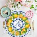 50 Pack Lemon Paper Placemats Disposable 50 Pack 13.7 Inch Cyan Blue Tiles Lemon Fruit Round Place Mats Summer Table Mats for Kitchen Dining Party Decoration