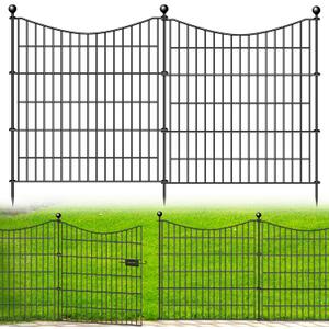 10 Panels Decorative Garden Fence with Gate, 32 in(H) X 23.6 ft(L) No Dig Dog Fence Animal Barrier Outdoor for Yard, Rustproof Metal Garden Edging and Borders, Temporary Fencing Stakes