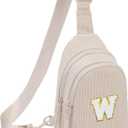 Viverte Small Corduroy Sling Bag Initial Crossbody Bag Fanny Pack for Girls Personalized Birthday Gifts for Teen Girls Gifts (Beige)