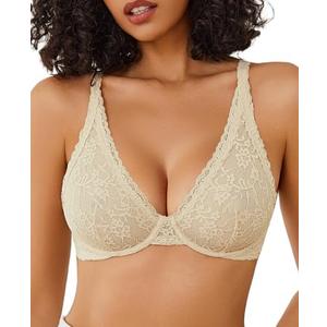 Avidlove Women's Lace Bra Sexy Sheer Underwire Unlined Plunge Everyday Bras Full Coverage Bralettes, M