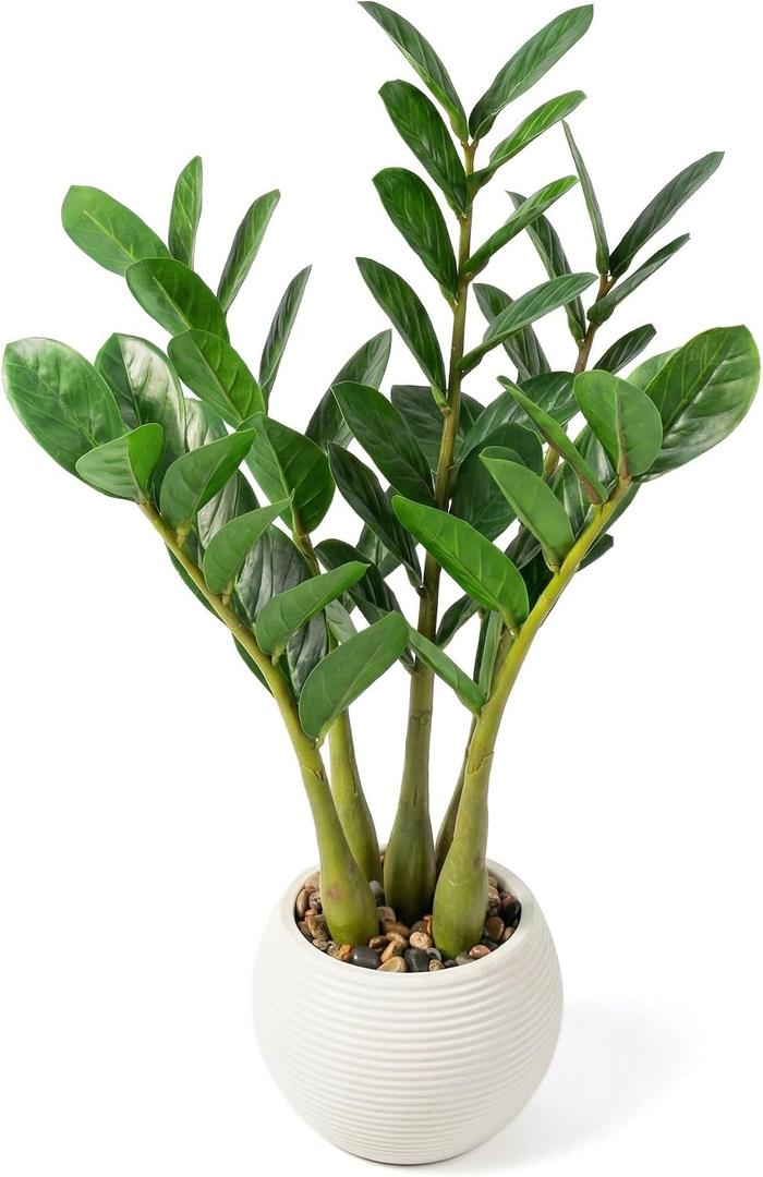 TentoWhan2Packs Faux Plants Indoor 18.9" Artificial ZZ Plants in White Pot Fake Potted Zamioculcas Silk Faux Plants for Home Table Decor Bedroom Aesthetic