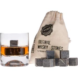 Premium Whiskey Stones Gift Set with 12 Pcs Stones and Bag. Whiskey, Bourbon, Cognac, Scotch,Gin, Wine Beverage. Marble Reusable Ice Cubes. Birthday Gift for Whiskey Lovers. (Dark Grey)