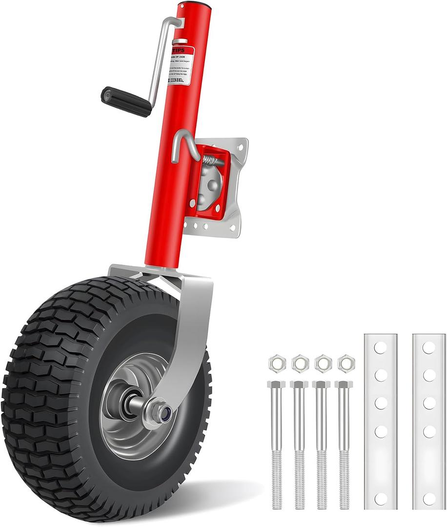 Beach Boat Trailer Jack 2500 lbs Capacity with 13.3" Wheels-Heavy Duty for 10.2" Lift-RV Boat Trailer Bolt-On Swivel Tongue Jack（Red）