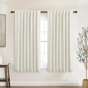 Koufull Short Linen Blackout Curtains 45 Inch for Small Windows, Boho RV Curtains for Camper Windows, Thermal Curtains for Kitchen Bedroom, Wide 52x45 Inches Long, Cream Beige
