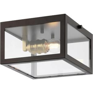 JONATHAN Y JYL9553D Eleanor 8" 1-Light Farmhouse Industrial Square Iron/Glass Case LED Flush Mount Minimalist, Contemporary, Traditional, Living Room,Dining Room,Bedroom, Oil Rubbed Bronze/Brass Gold