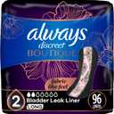 Always Discreet Boutique Adult Incontinence & Postpartum Liners For Women, Size 2, Very Light Absorbency, Long Length, 32 Count x 3 Packs (96 Count total) (Packaging May Vary)