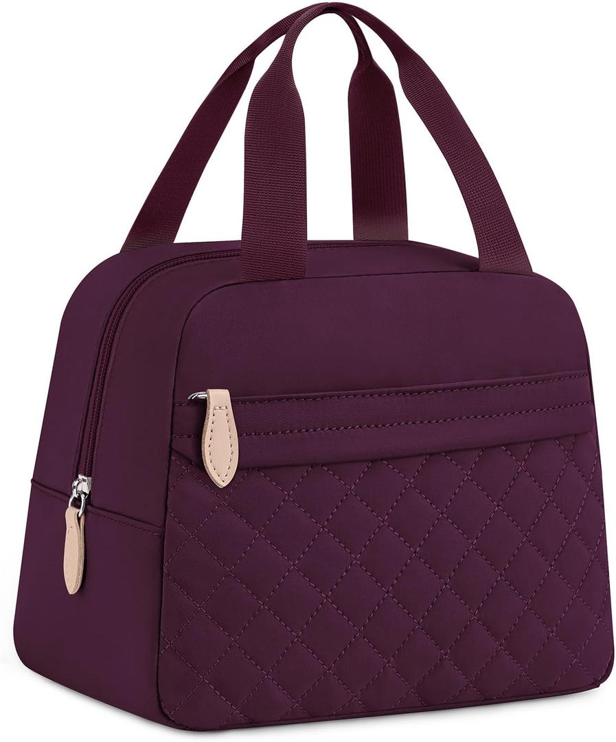 Insulated Lunch Bag for Women, Portable Lightweight Lunch Box for Adults, Reusable Small Lunch Tote Cooler Bags with Front Zipper Pocket for Work School Picnic, Wine Red