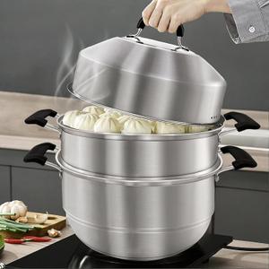 MANO Steamer Pot for Cooking 14.2 inch Steam Pots with Lid 2-tier Stainless Steel Steaming Pot Multipurpose Cookware with Handle for Vegetable, Dumpling, Stock, Sauce, Food