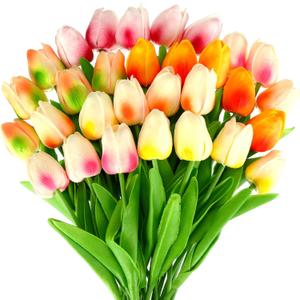 Lyrow 30 Pcs Tulips Artificial Bouquet Real Touch Flowers Faux Tulips for Home Kitchen Wedding Decorations,Gift Idea for Easter Decor Mother's Day Birthdays(Multi Colors)