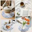 Blue and White Placemats Coasters Set of 6 Floral Round Woven Placemat Bulk Chinoiserie Braided Placemats Washable Cotton Rope Place Mats Heat Resistant Table Mats for Home Wedding Party Decor