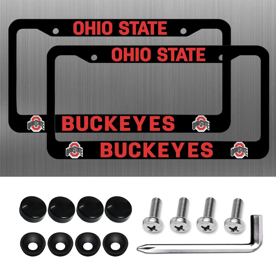 2 Packs Matte Black for Ohio State License Plate Frames,2 Holes License Plate Holder for OSU Buckeyes,Universal Aluminum Tag Frame for License Plate for Front and Rear Car Tags