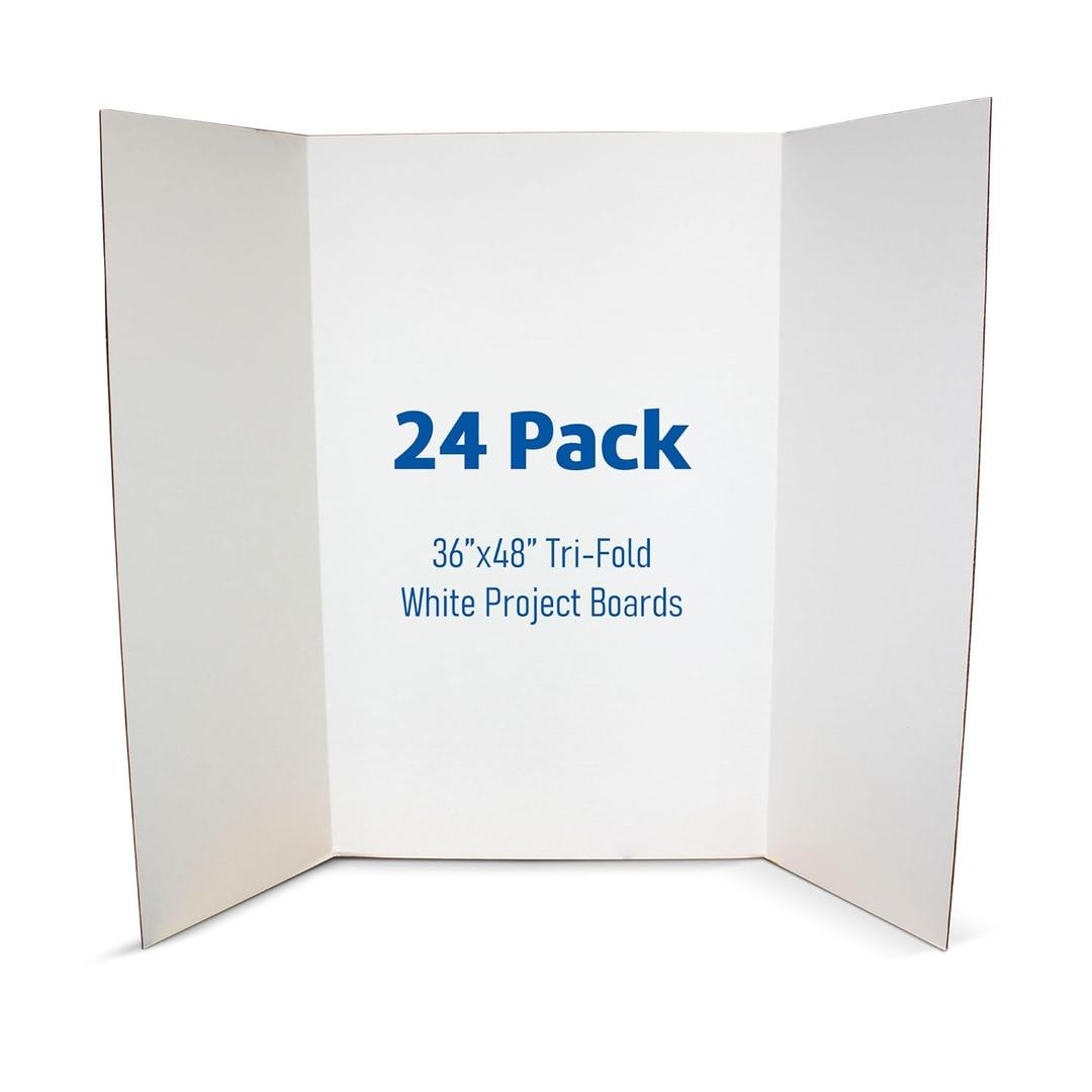 Flipside Products 36 x 48 Project Boards for Presentations, Science Fair, School Projects, Event Displays and Trifold Picture Board, Proudly Made in USA - Clay White - 24 Pack