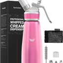 Whipped Cream Dispenser,Aluminum Cream Whipper 500mL/1 Pint,3 Decorating Nozzles,1 Brush, 1 Storage Bag,Homemade Whipped Cream Maker, Pink