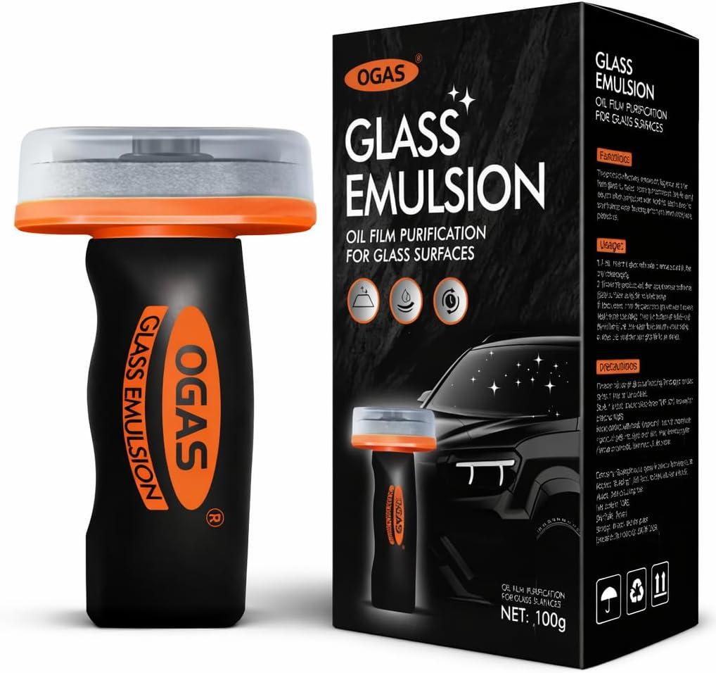 Glass Oil Film Remover for Car, 100ml Roll-On Glass Compound with Cleaning Board, Removes Oil Film & Smudges, Improve Windshield Clarity for Safe Driving