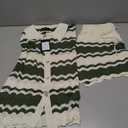 Moreone 2 Piece Lounge Set Women Short Sleeve Striped Crochet Knit Sets Two Piece Button Up Pajamas with Drawstring Shorts Matching Set Green M