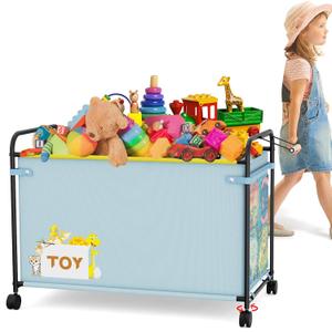 Toy Box Storage, 180L Extra Large Toy Chest with 360 Wheels, Oxford Cloth Metal Toy Box for Boys, Girls, Stuffed Animals, Clothes, Bedroom, Living Room (Blue)