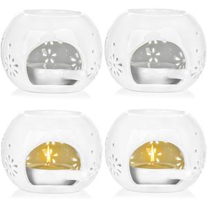 Elsjoy Set of 4 Ceramic Tealight Candle Holder, Essential Oil Burner Wax Melt Burner with Spoons, Aroma Candle Warmer for Bedroom, Living Room, Home Decor