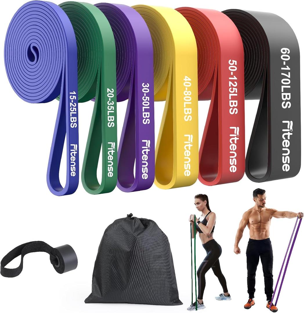 Resistance Bands Set - Pull Up Bands for Men Women, Exercise Bands Resistance with Door Anchor, Training Poster & Pouch for Body Stretching, Pull Up Assist (Colorful-black/red/yellow/purple/green/blue)