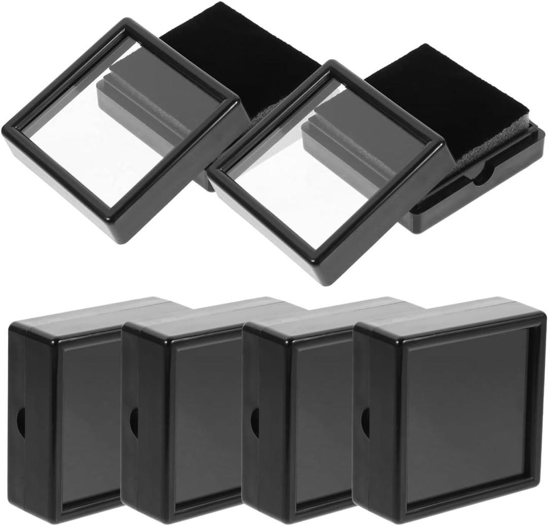 Zerodeko 6pcs Clear Lid Jewelry Box Gemstone Display Case Square Jewelry Display Box Desktop Jewelry Sponge Organizer for Coins Gems Jewelry Supplies Black Small Earring Holder