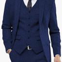 Mens Tweed Herringbone Wedding Suit Formal Tuxedos for Blazer+Pants+Vest Prom Tuxedos 3 Piece Peak Lapel Set XL