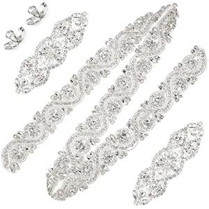 5 Pcs Crystal Rhinestone Wedding Applique Iron on Rhinestone Sash Hair Applique for Bridal Wedding Dress Clothes Shoes