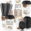 Jingmore 50 Pcs Wedding Coffee Cup Love Is Brewing Bridal Shower Decoration Disposable Wedding Paper Drinking Tumbler Bulk with Lid Straw Custom Reception Cup Engagement Mothers Day Party (Elegant)