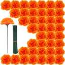 100PCS Marigold Flower Heads with Stems  Artificial Cempasuchil Flowers for Da de Los Muertos Altar, Day of The Dead Decorations, Halloween, Mexican Party, DIY Garland & Wreath DcorOrange