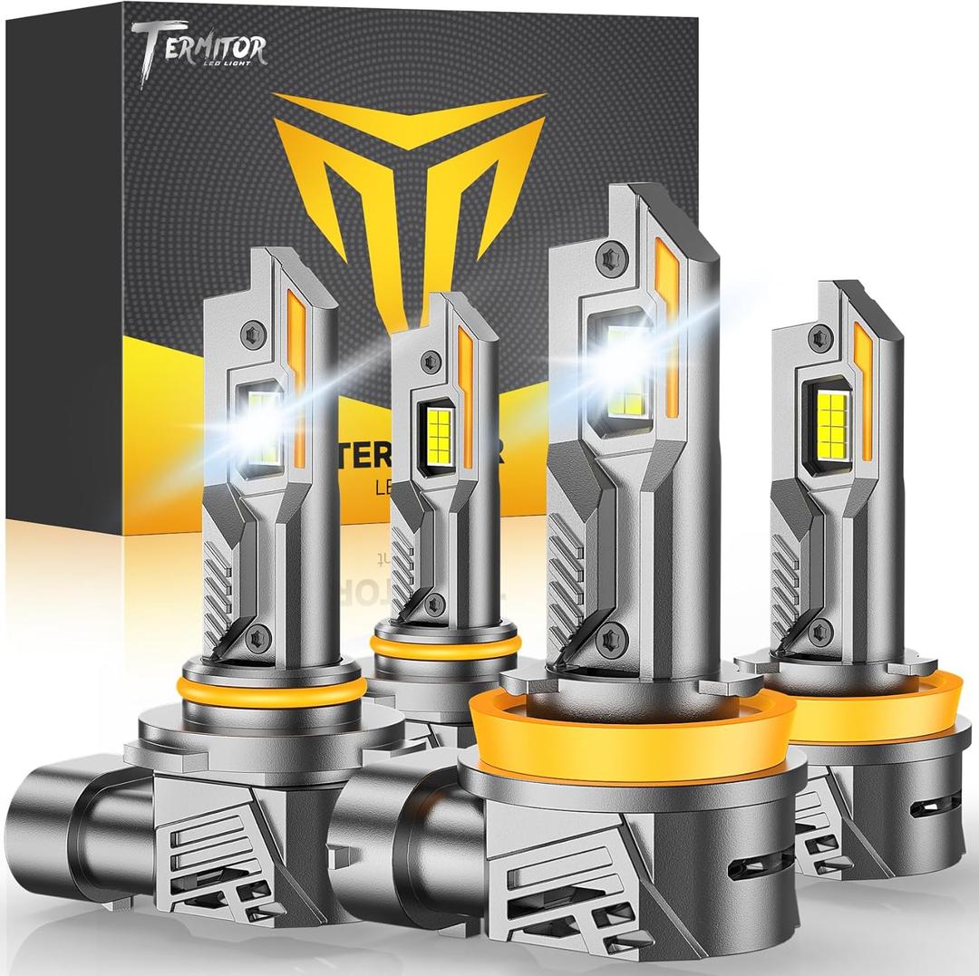 Termitor Latest H11/H8/H9 & 9005/HB3 Bulbs Combo, 110,000LM Brightness, 1:1 Mini Size 6500K Cool White IP68 Waterproof Automotive Replacement Combo 9005 H11 Fog Lights, Quick Installation, Pack of 4