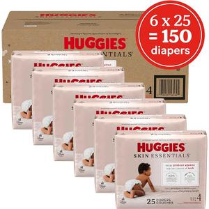 Huggies Size 4 Diapers, Skin Essentials Baby Diapers, Size 4 (22-37 lbs), 150 Count (6 Packs of 25),