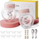 Wearable Breastfeeding Pump Hands Free of Long Battery Life, Portable Electric Breast Pump with 3 Modes and 9 Levels, LED Display, Anti-backflow, 16/18/20/22/24mm Flanges & Inserts, 2 Pack (Pink)