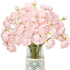 Letjolt Ranunculus Artificial Flower Pink Silk Flowers Faux DIY Bouquet for Wedding Engagement Centerpieces Arrangements Bridal Shower Decorations Home Decor 2Pcs